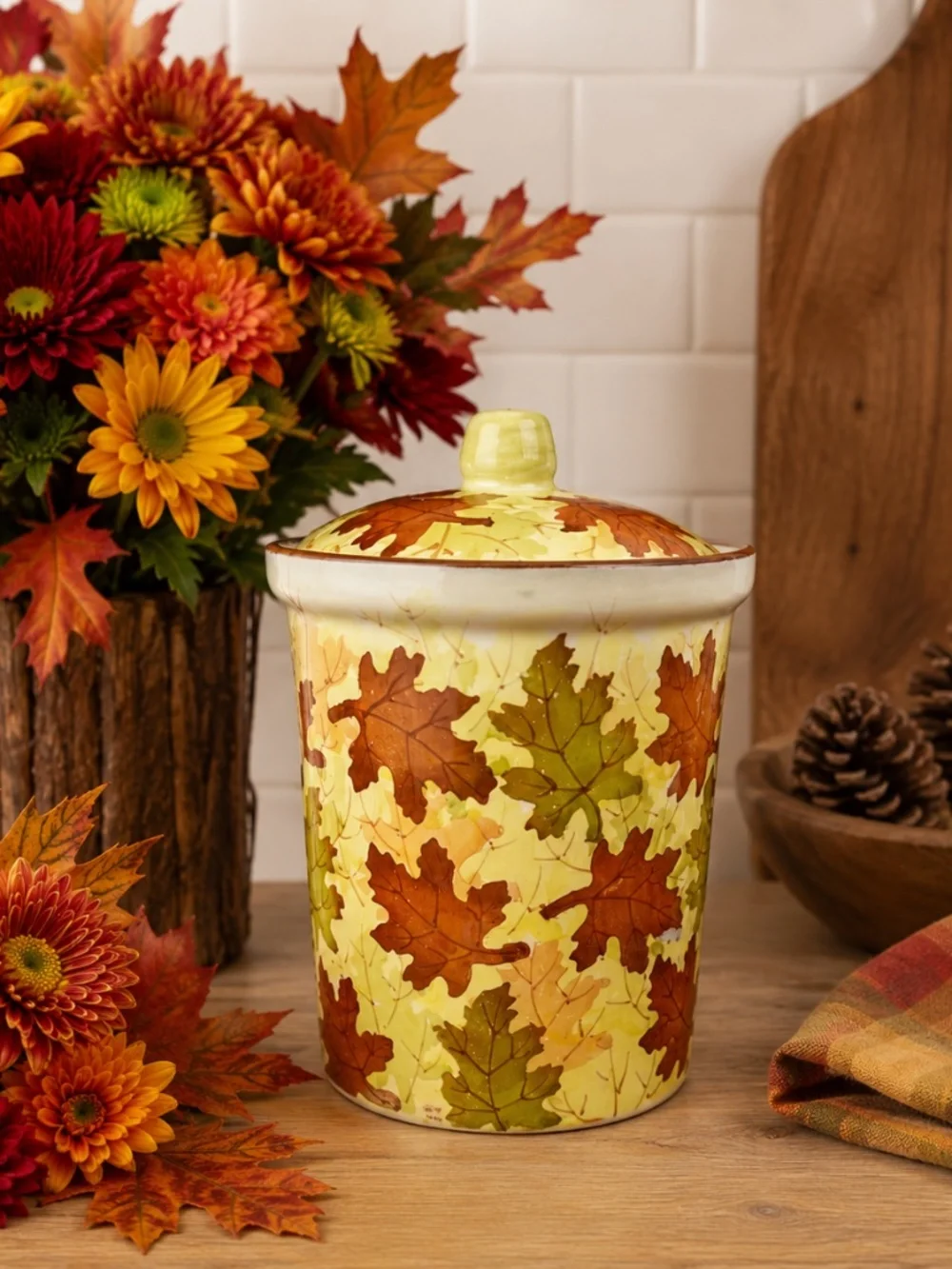 Pier 1 Imports Autumn Leaf Stoneware Canister with Lid